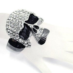 Crystal Skull Silver Cuff Bracelet Dead Skeleton Halloween Jewelry Punk Goth Fun